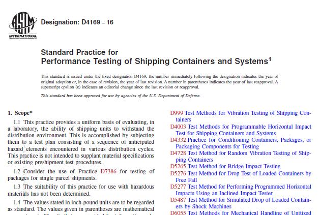 资料分享|ASTM D4169-16 运输包装箱和系统性能检测规程（英文版、中文版）